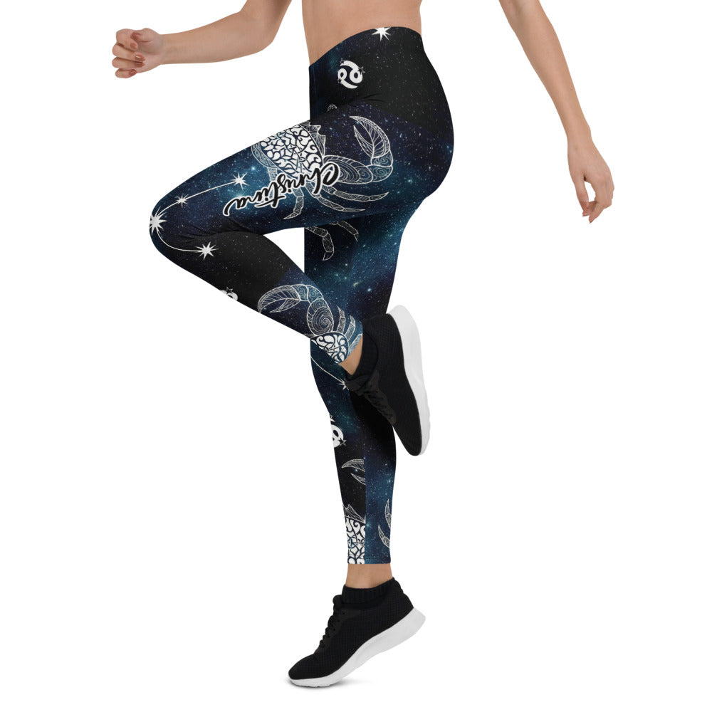 Personalisierte Damen Sportleggings Sternzeichen Krebs Galaxy Design Yoga Fitness Leggings Blau Schwarz V312