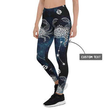 Personalisierte Damen Sportleggings Sternzeichen Krebs Galaxy Design Yoga Fitness Leggings Blau Schwarz V312 - XL