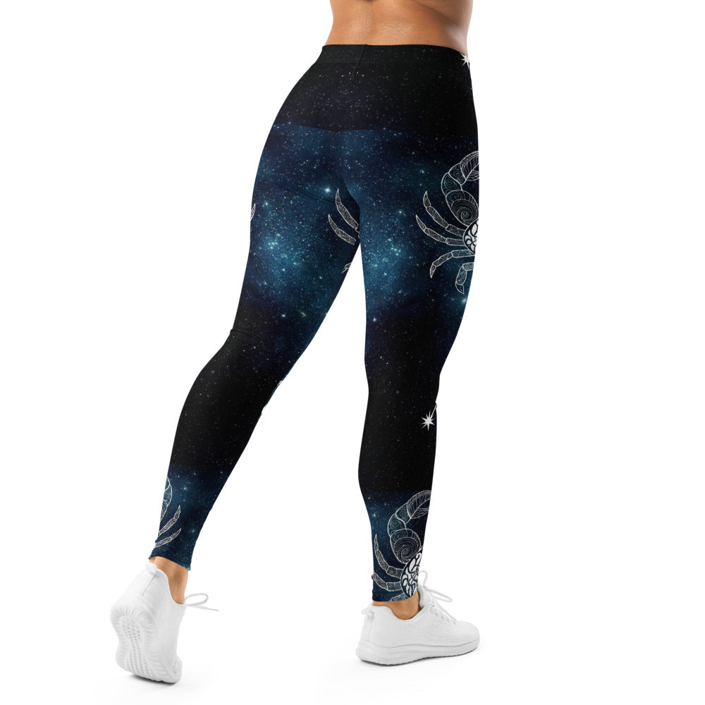 Personalisierte Damen Sportleggings Sternzeichen Krebs Galaxy Design Yoga Fitness Leggings Blau Schwarz V312