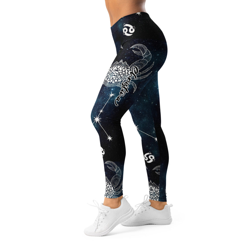 Personalisierte Damen Sportleggings Sternzeichen Krebs Galaxy Design Yoga Fitness Leggings Blau Schwarz V312