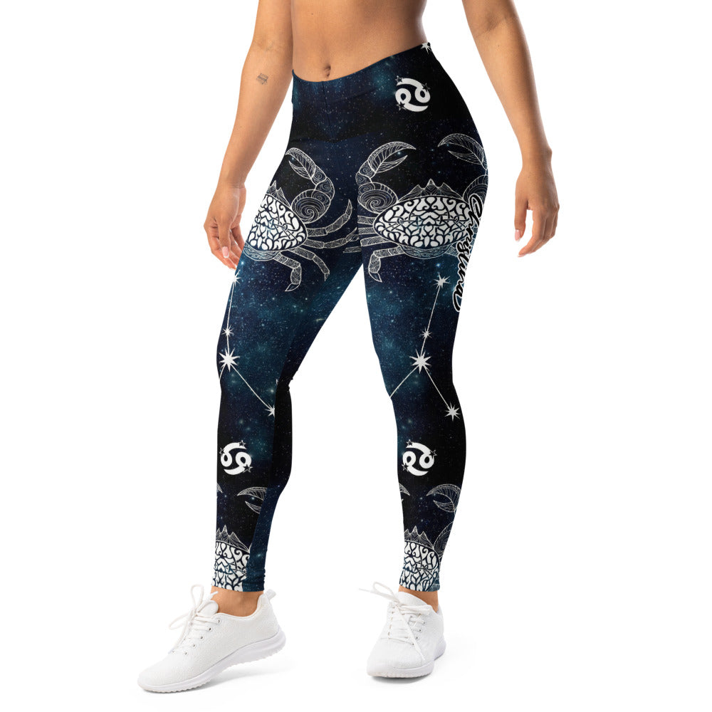 Personalisierte Damen Sportleggings Sternzeichen Krebs Galaxy Design Yoga Fitness Leggings Blau Schwarz V312