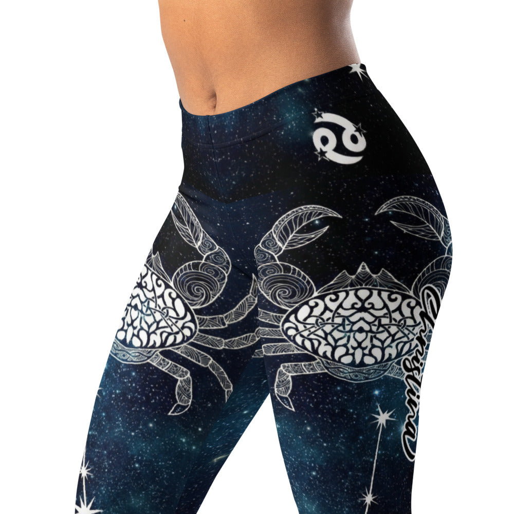 Personalisierte Damen Sportleggings Sternzeichen Krebs Galaxy Design Yoga Fitness Leggings Blau Schwarz V312