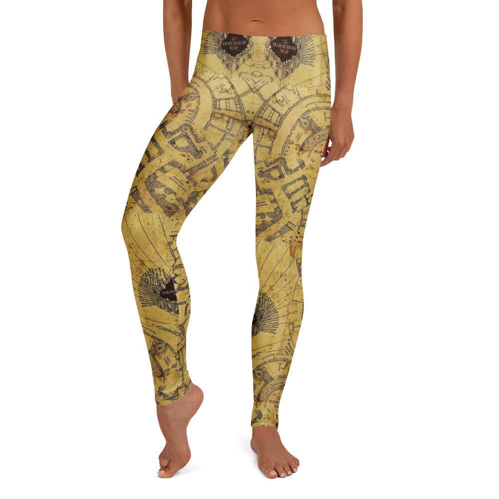 Personalisierte Damen Sportleggings Marauder's Map Design Karte des Rumtreibers Beige Fitness Yoga Leggings A110