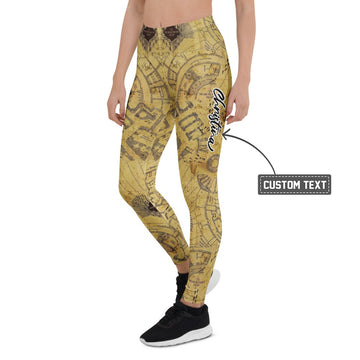 Personalisierte Damen Sportleggings Marauder's Map Design Karte des Rumtreibers Beige Fitness Yoga Leggings A110 - XL
