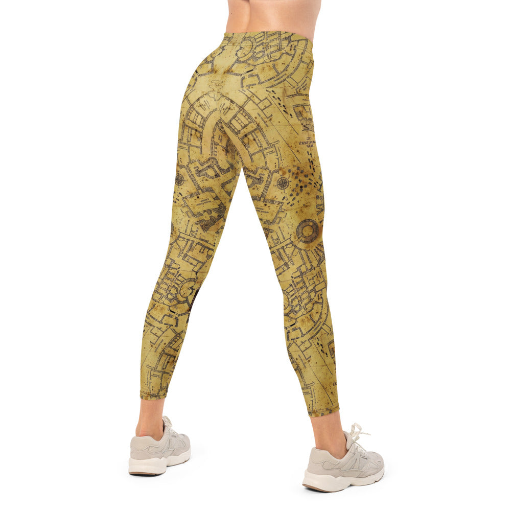 Personalisierte Damen Sportleggings Marauder's Map Design Karte des Rumtreibers Beige Fitness Yoga Leggings A110