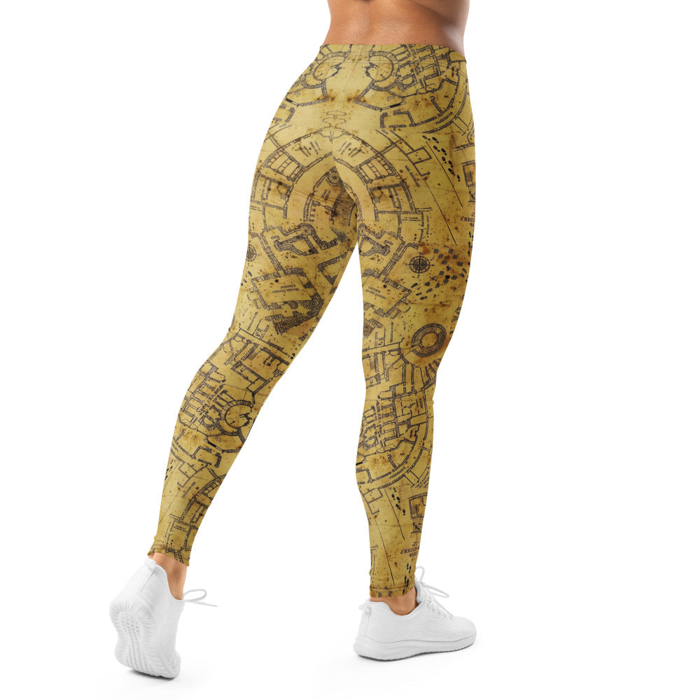 Personalisierte Damen Sportleggings Marauder's Map Design Karte des Rumtreibers Beige Fitness Yoga Leggings A110