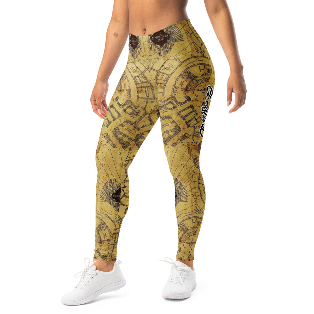 Personalisierte Damen Sportleggings Marauder's Map Design Karte des Rumtreibers Beige Fitness Yoga Leggings A110