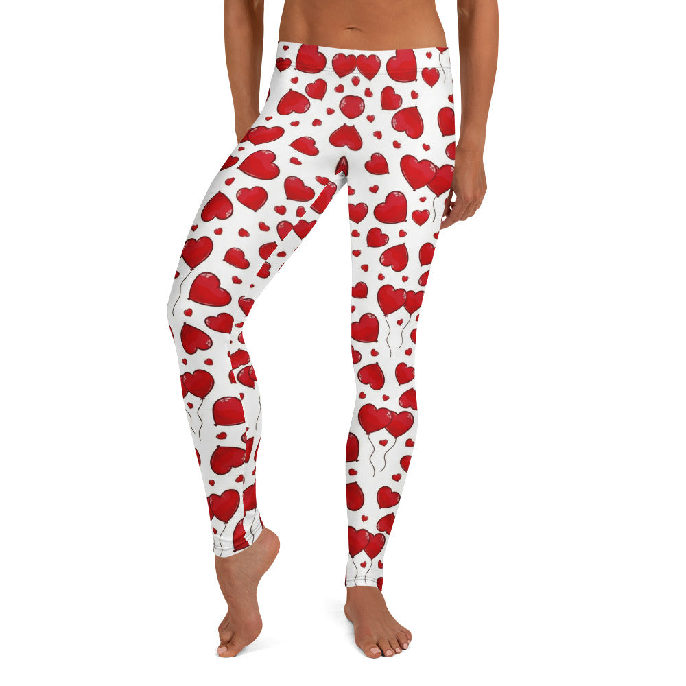 Personalisierte Damen Sportleggings Weiß Rot mit Herz-Luftballon Muster Fitness Yoga Leggings M341