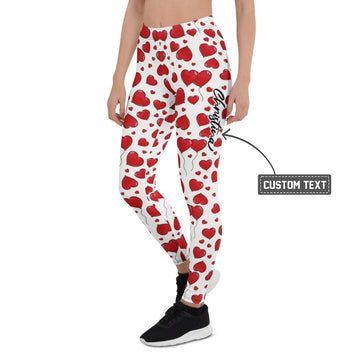 Personalisierte Damen Sportleggings Weiß Rot mit Herz-Luftballon Muster Fitness Yoga Leggings M341 - XL