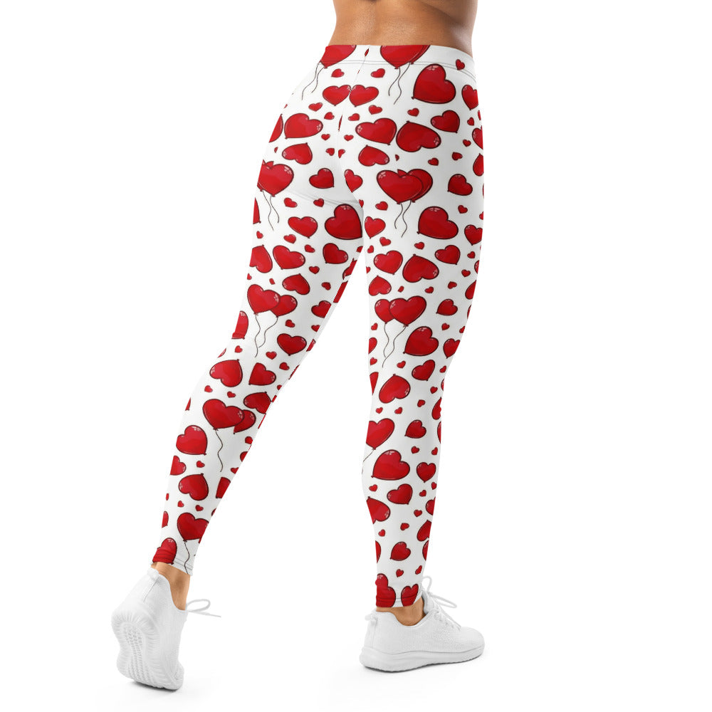Personalisierte Damen Sportleggings Weiß Rot mit Herz-Luftballon Muster Fitness Yoga Leggings M341