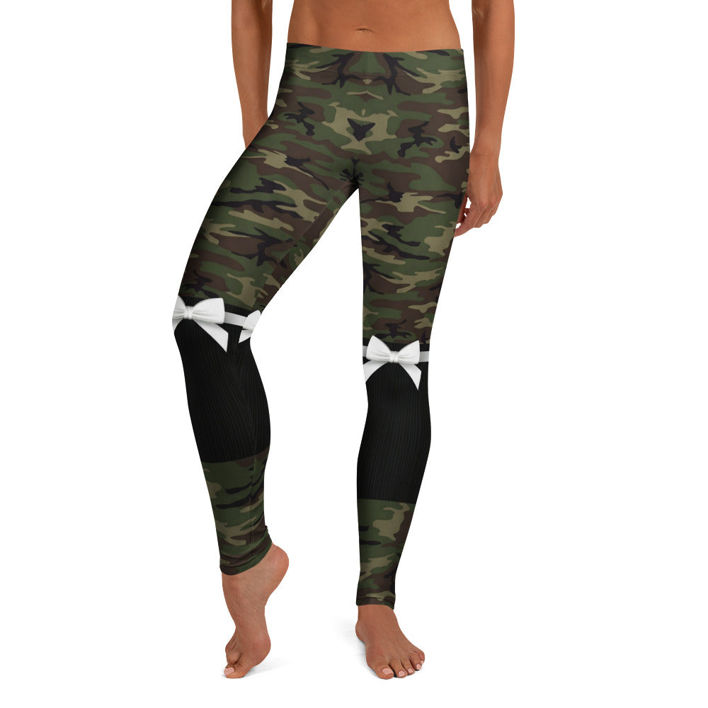 Personalisierte Damen Sportleggings Camouflage Tarnmuster mit Schleifen-Print Fitness Leggings Grün Schwarz Y247