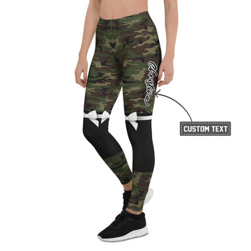 Personalisierte Damen Sportleggings Camouflage Tarnmuster mit Schleifen-Print Fitness Leggings Grün Schwarz Y247 - XL