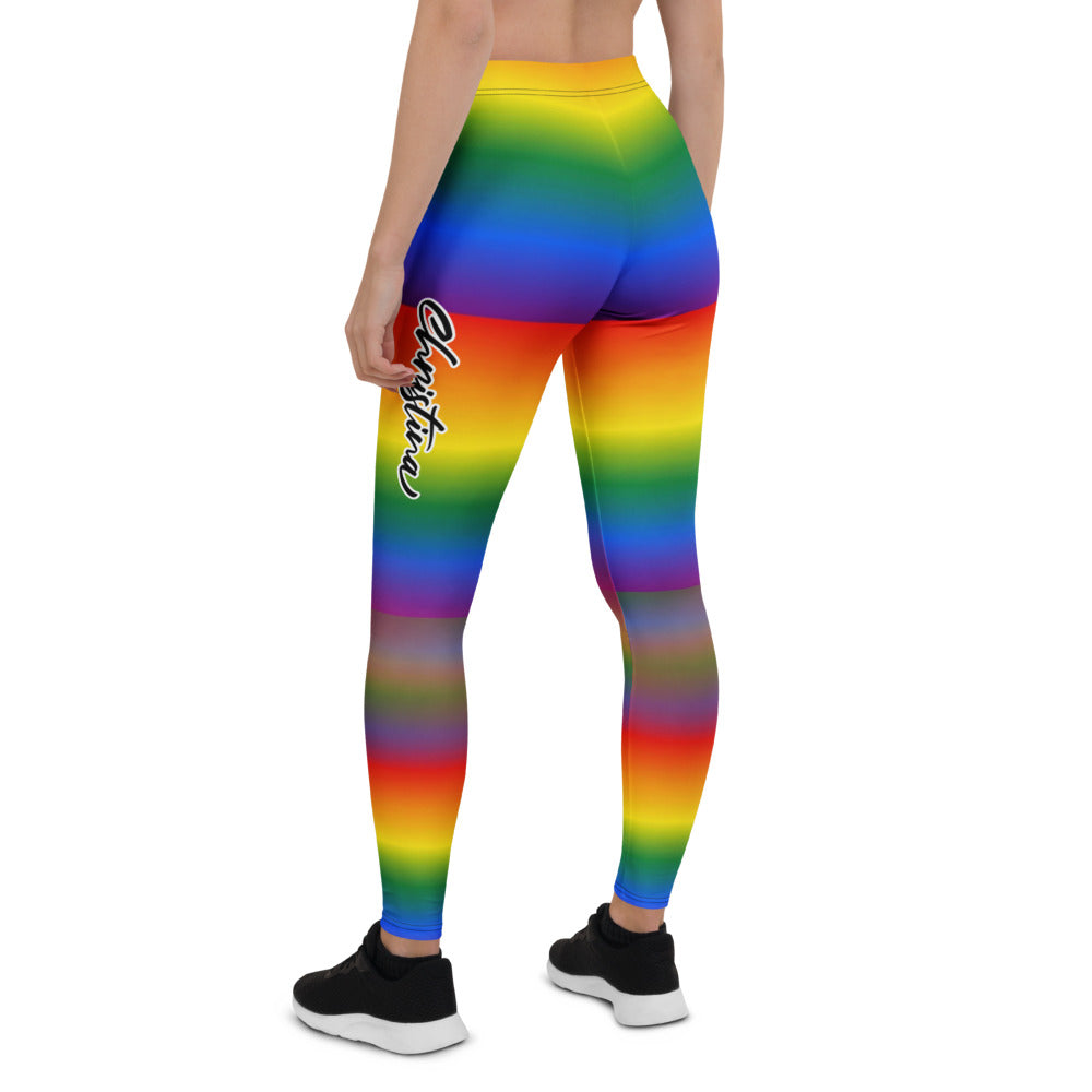 Personalisierte Damen Sportleggings Regenbogen Bunt Gestreift Fitness Leggings Yoga Hose J109