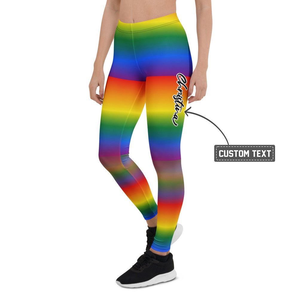 Personalisierte Damen Sportleggings Regenbogen Bunt Gestreift Fitness Leggings Yoga Hose J109 - XL