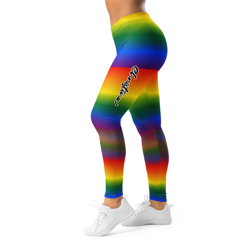 Personalisierte Damen Sportleggings Regenbogen Bunt Gestreift Fitness Leggings Yoga Hose J109