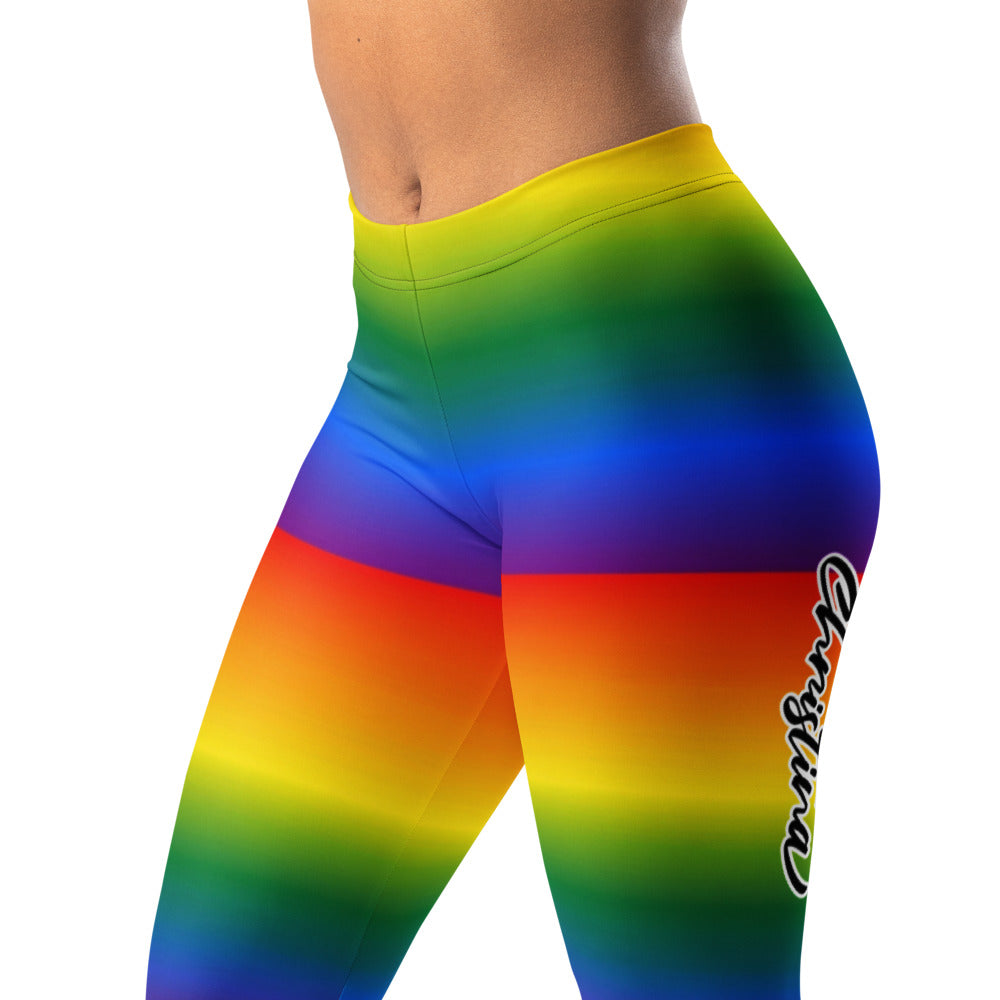 Personalisierte Damen Sportleggings Regenbogen Bunt Gestreift Fitness Leggings Yoga Hose J109