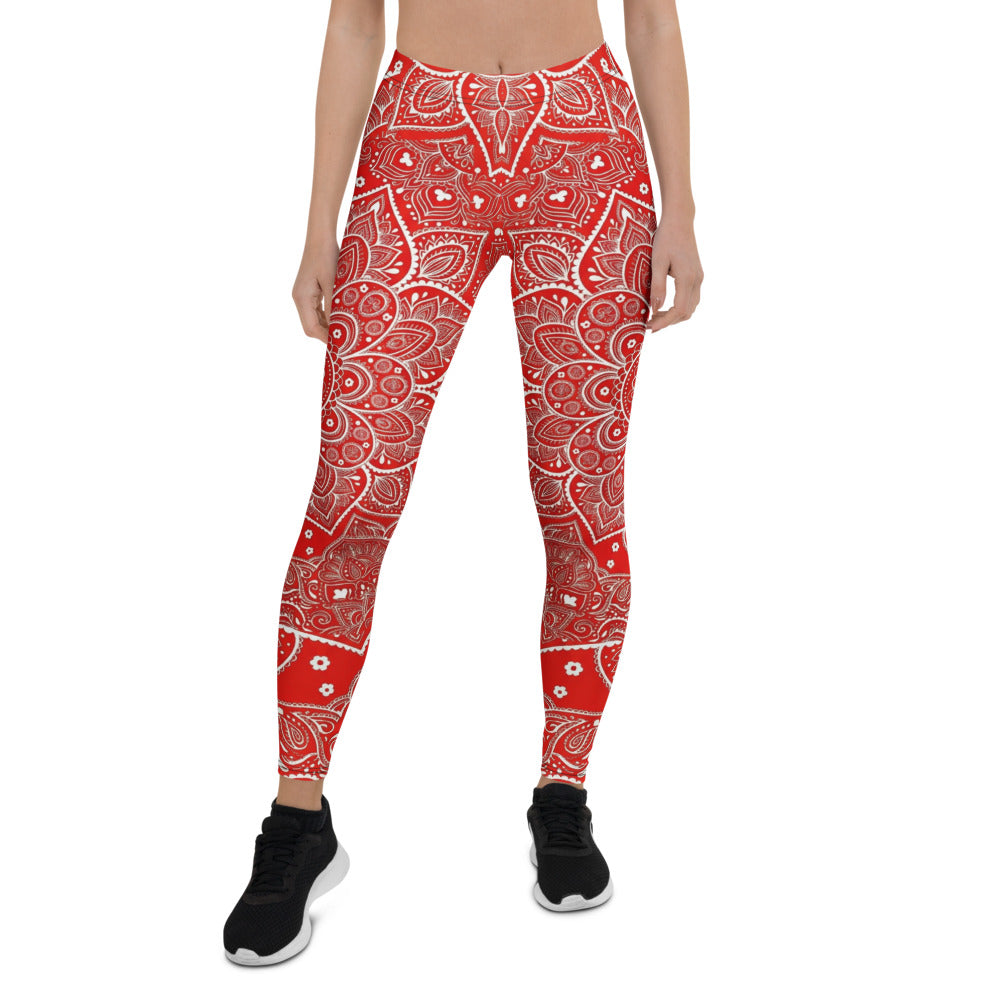 Personalisierte Sportleggings Damen Mandala Muster Rot Weiß Fitness Leggings Yoga Hose T248