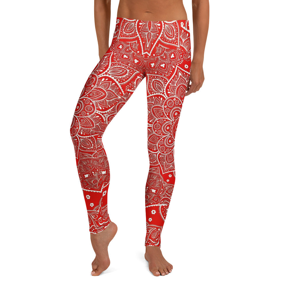 Personalisierte Sportleggings Damen Mandala Muster Rot Weiß Fitness Leggings Yoga Hose T248