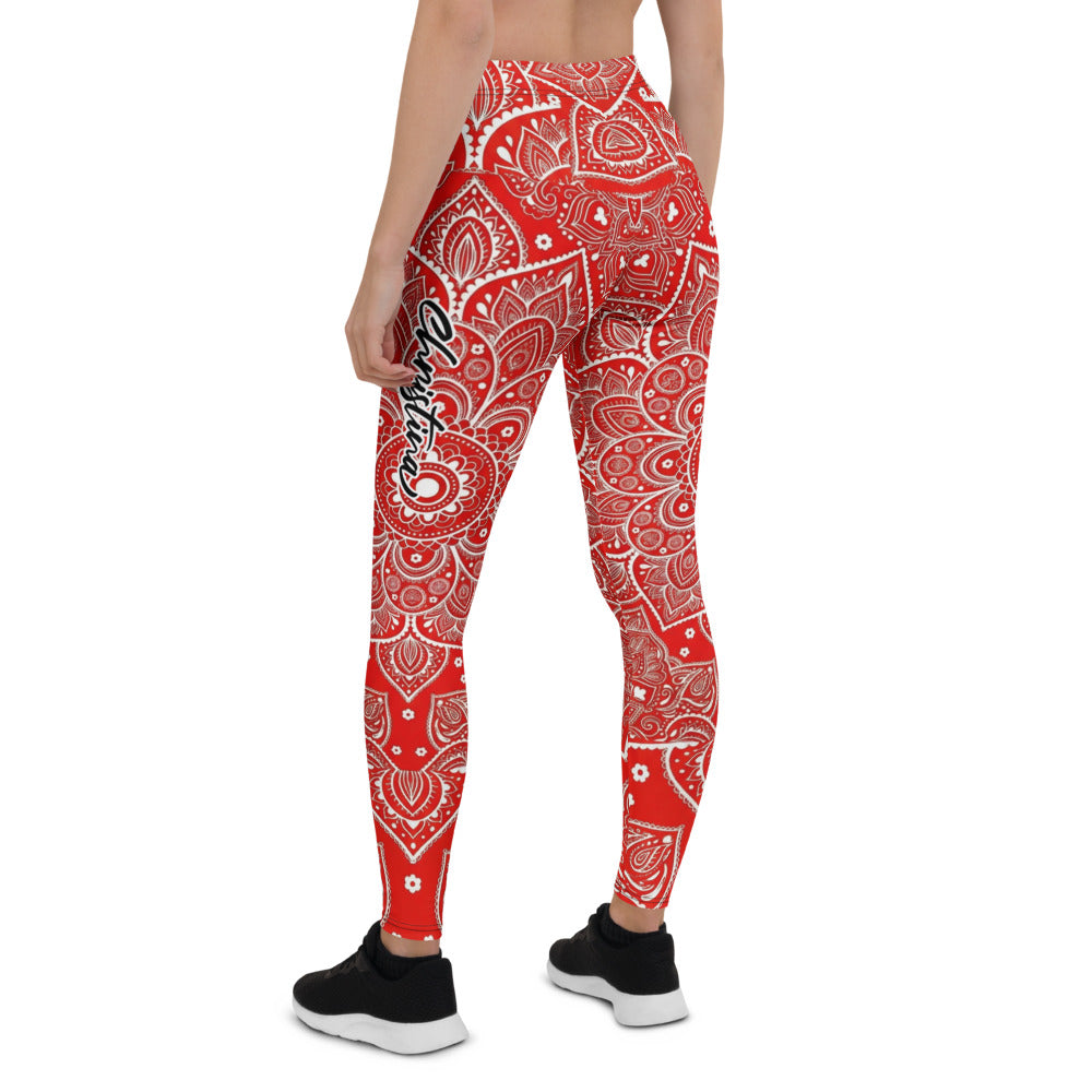 Personalisierte Sportleggings Damen Mandala Muster Rot Weiß Fitness Leggings Yoga Hose T248