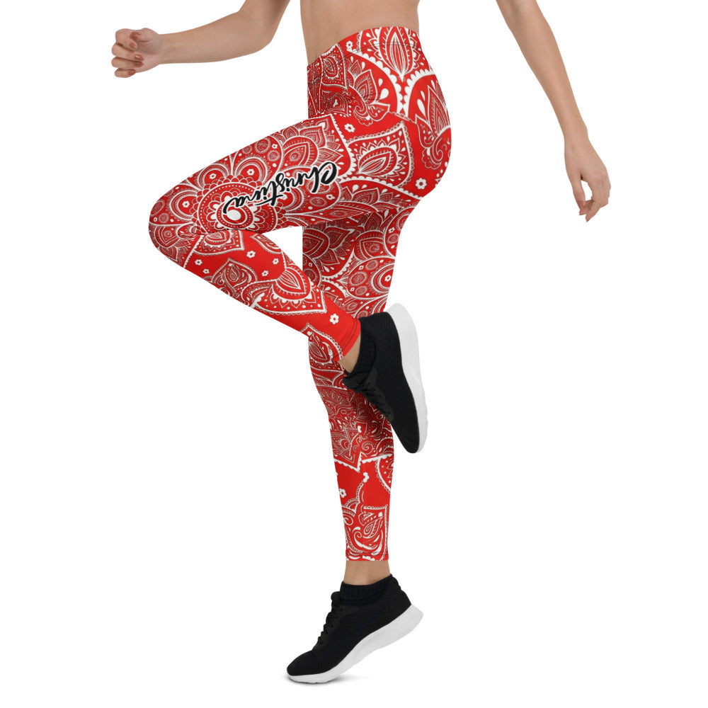 Personalisierte Sportleggings Damen Mandala Muster Rot Weiß Fitness Leggings Yoga Hose T248