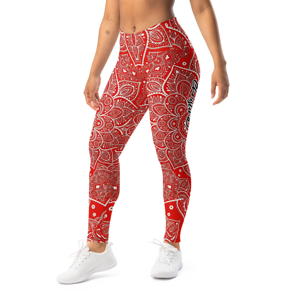 Personalisierte Sportleggings Damen Mandala Muster Rot Weiß Fitness Leggings Yoga Hose T248