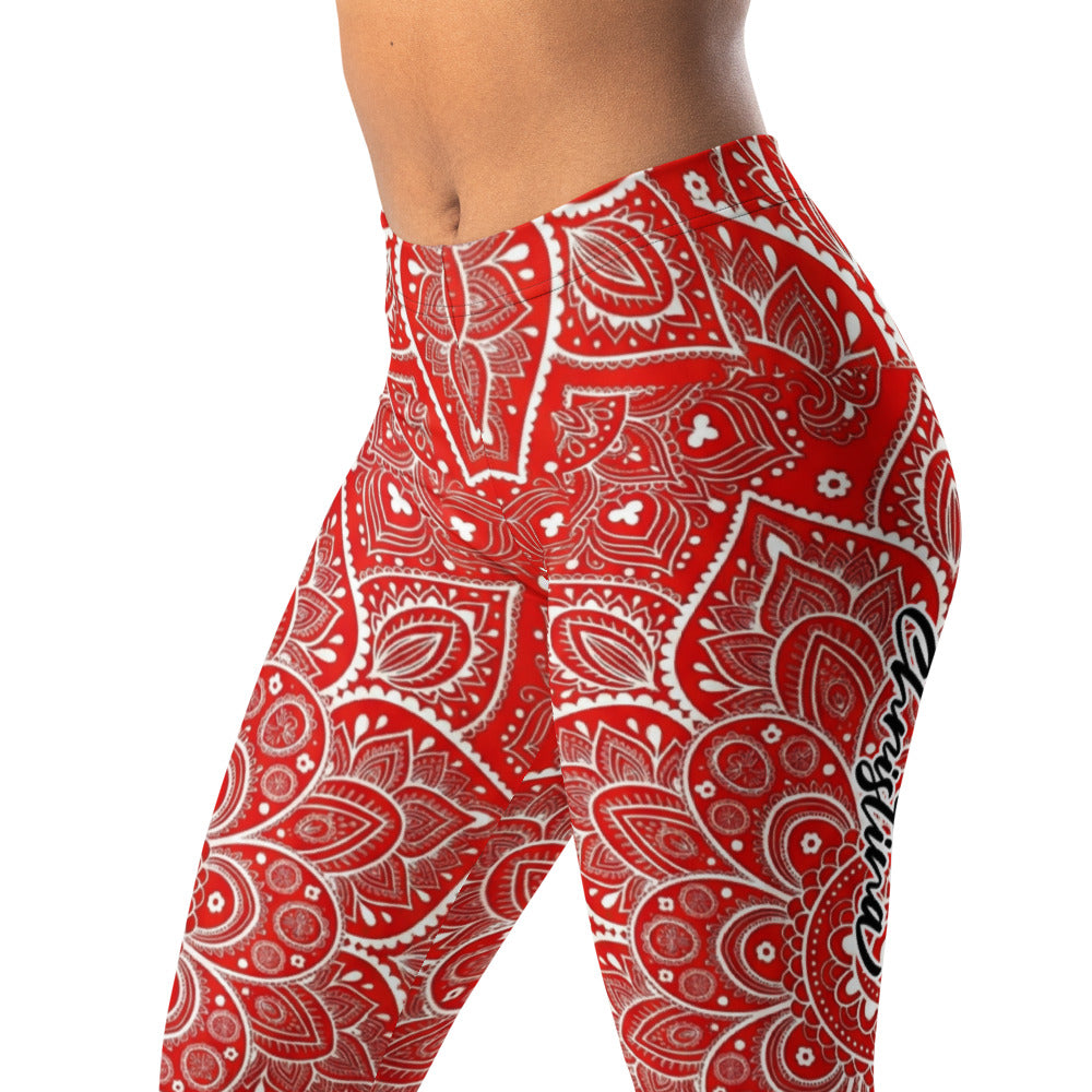 Personalisierte Sportleggings Damen Mandala Muster Rot Weiß Fitness Leggings Yoga Hose T248