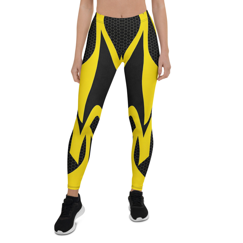 Personalisierte Damen Sportleggings Gelb Schwarz Wabenmuster Abstraktes Design Fitness Leggings G255