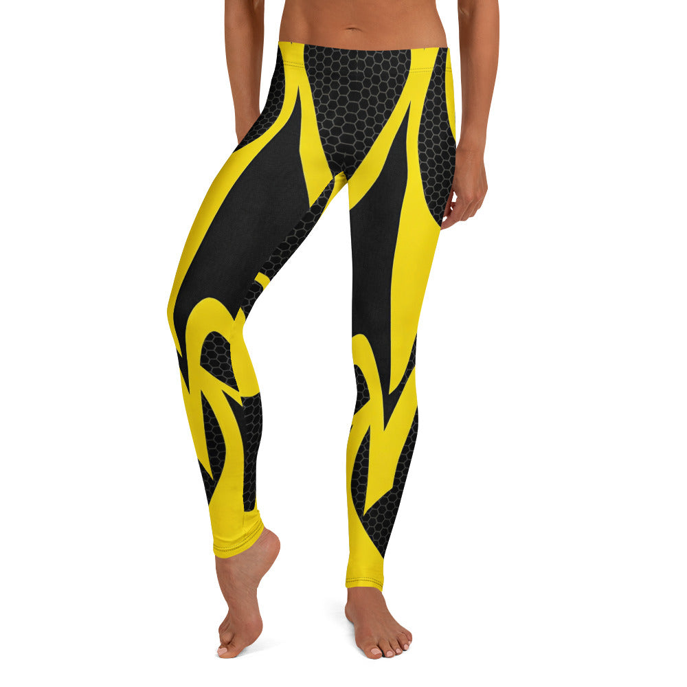 Personalisierte Damen Sportleggings Gelb Schwarz Wabenmuster Abstraktes Design Fitness Leggings G255