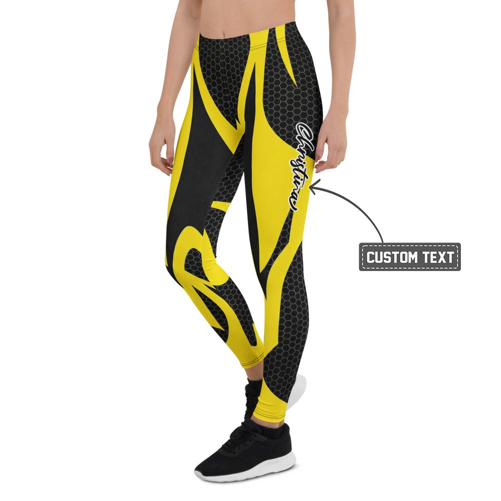 Personalisierte Damen Sportleggings Gelb Schwarz Wabenmuster Abstraktes Design Fitness Leggings G255 - XL