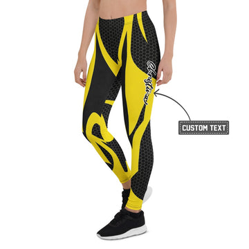 Personalisierte Damen Sportleggings Gelb Schwarz Wabenmuster Abstraktes Design Fitness Leggings G255 - XL
