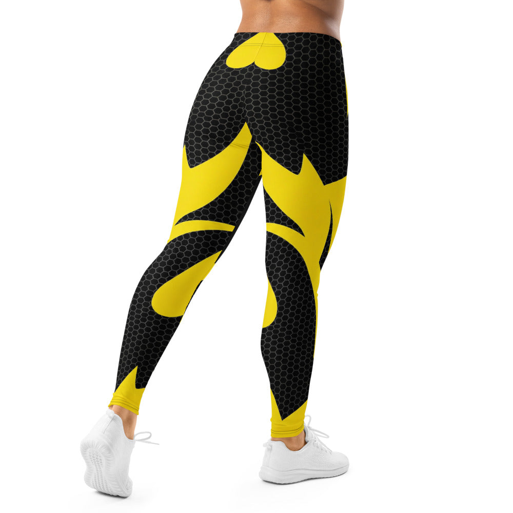 Personalisierte Damen Sportleggings Gelb Schwarz Wabenmuster Abstraktes Design Fitness Leggings G255
