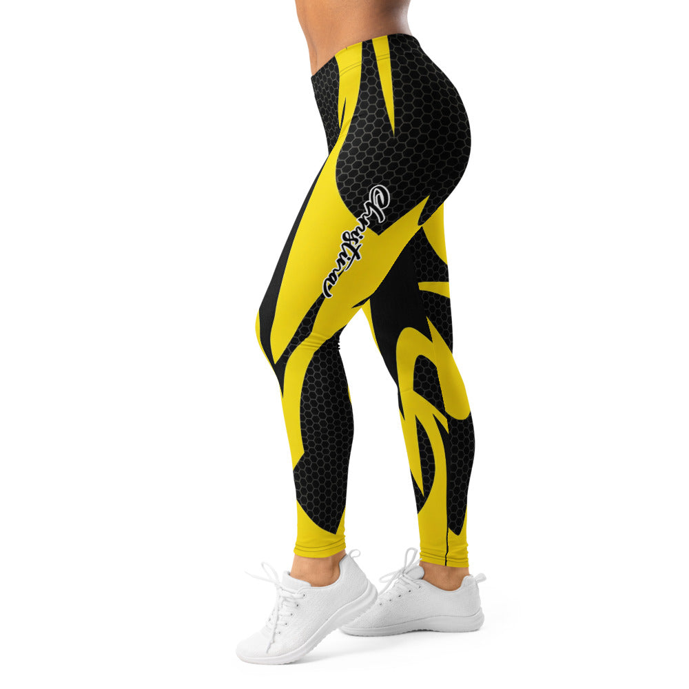 Personalisierte Damen Sportleggings Gelb Schwarz Wabenmuster Abstraktes Design Fitness Leggings G255
