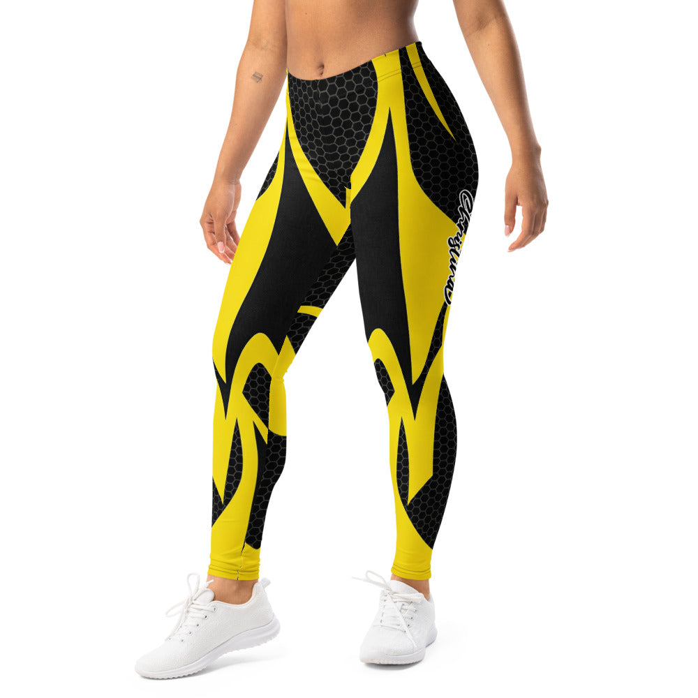 Personalisierte Damen Sportleggings Gelb Schwarz Wabenmuster Abstraktes Design Fitness Leggings G255