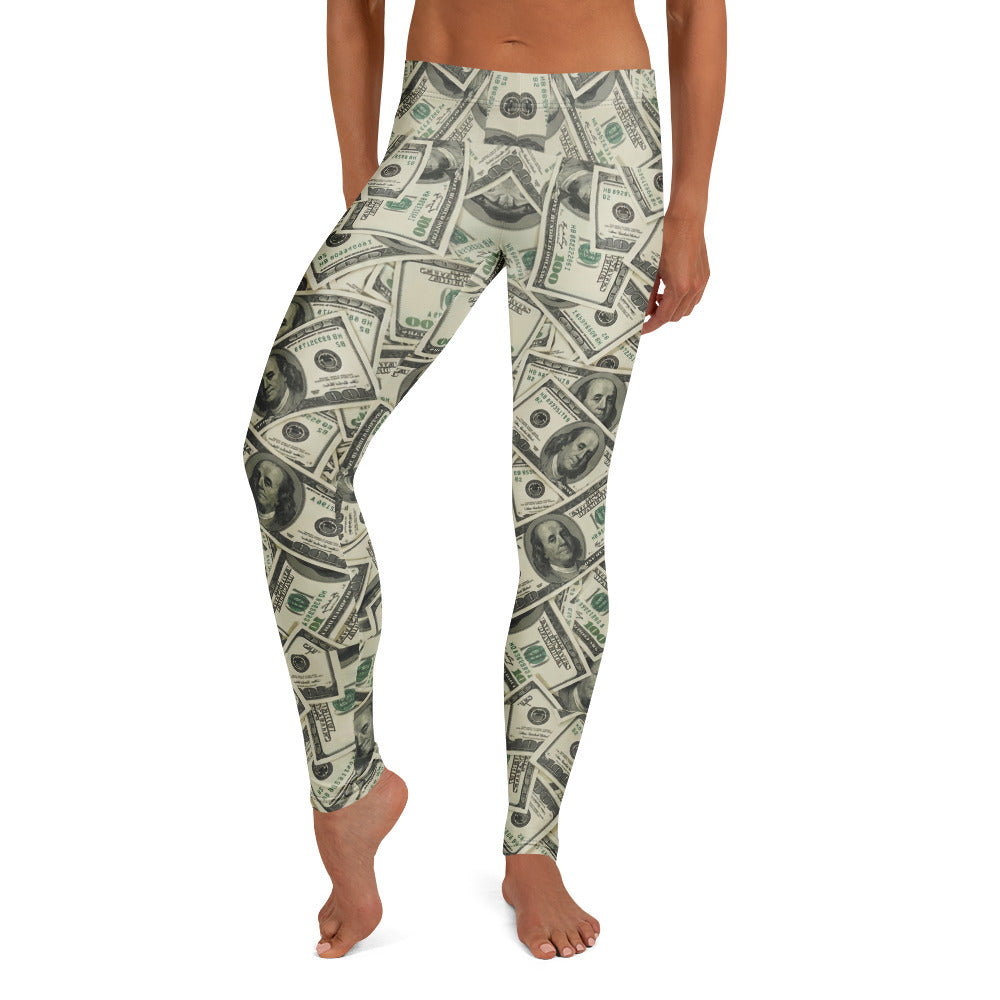 Personalisierte Damen Sportleggings Dollar Geldschein Muster Fitness Leggings Yoga Hose Beige Grün E224