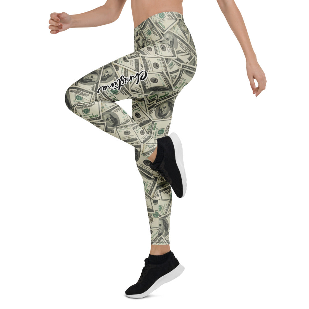Personalisierte Damen Sportleggings Dollar Geldschein Muster Fitness Leggings Yoga Hose Beige Grün E224