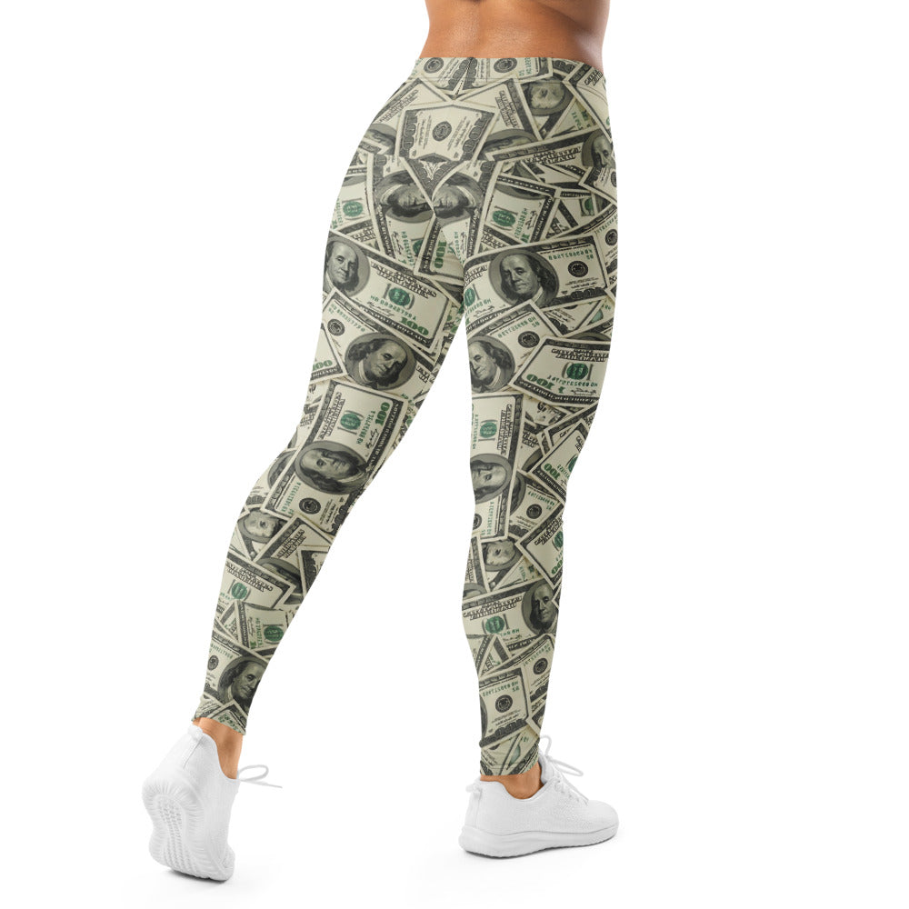 Personalisierte Damen Sportleggings Dollar Geldschein Muster Fitness Leggings Yoga Hose Beige Grün E224