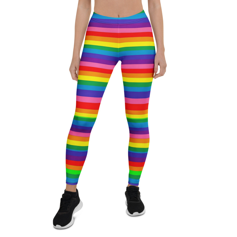 Personalisierte Sportleggings Damen Regenbogen Gestreift Bunt Fitness Yoga Leggings Pride Design E492