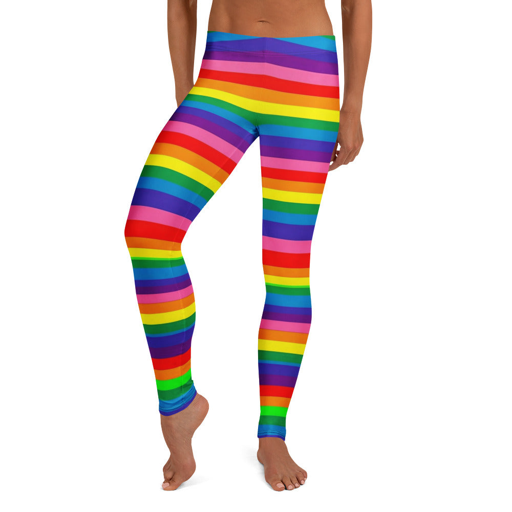 Personalisierte Sportleggings Damen Regenbogen Gestreift Bunt Fitness Yoga Leggings Pride Design E492