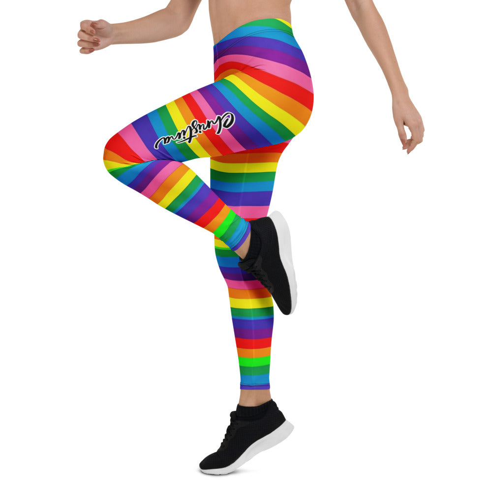 Personalisierte Sportleggings Damen Regenbogen Gestreift Bunt Fitness Yoga Leggings Pride Design E492