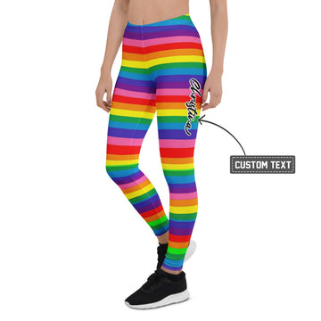 Personalisierte Sportleggings Damen Regenbogen Gestreift Bunt Fitness Yoga Leggings Pride Design E492 - XL