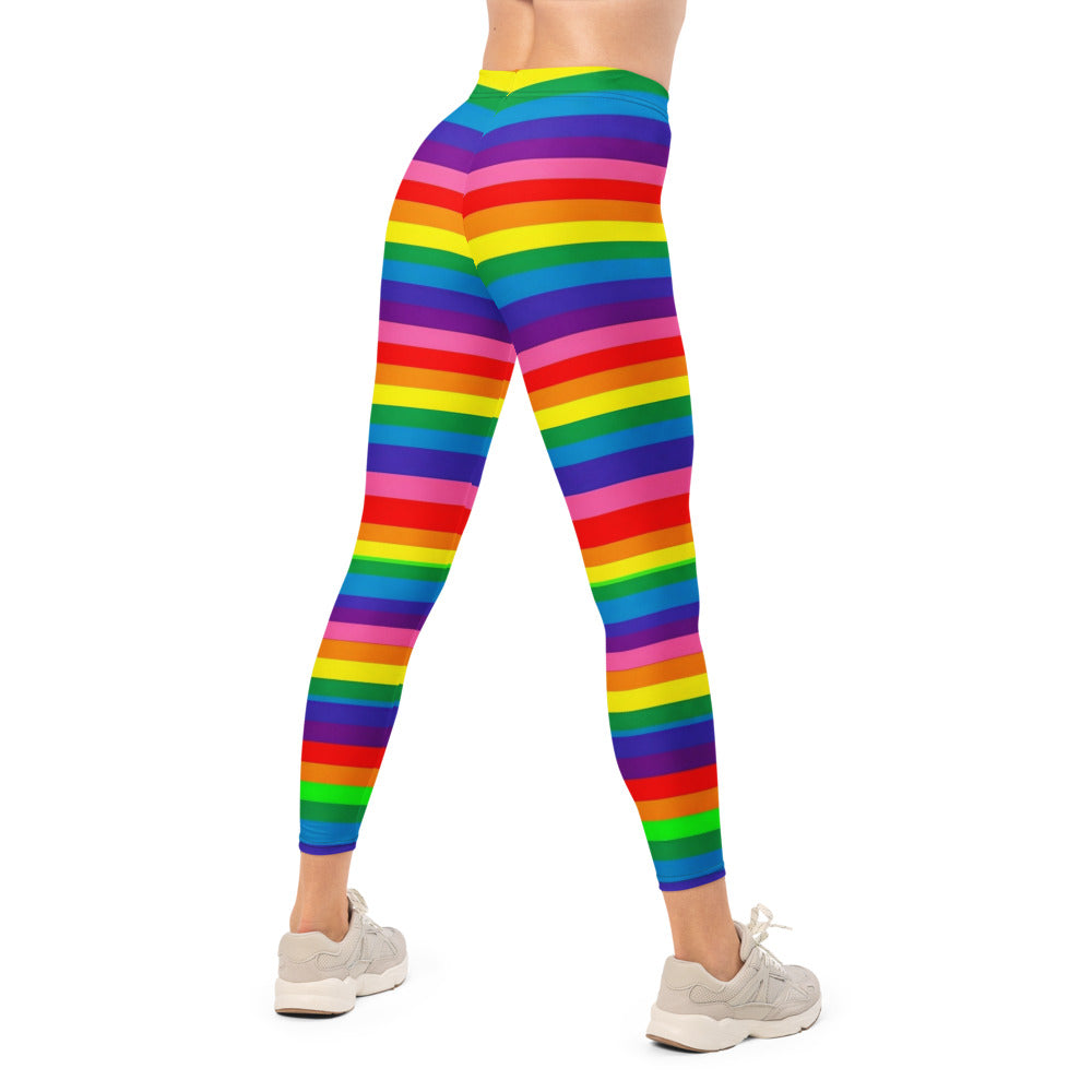 Personalisierte Sportleggings Damen Regenbogen Gestreift Bunt Fitness Yoga Leggings Pride Design E492