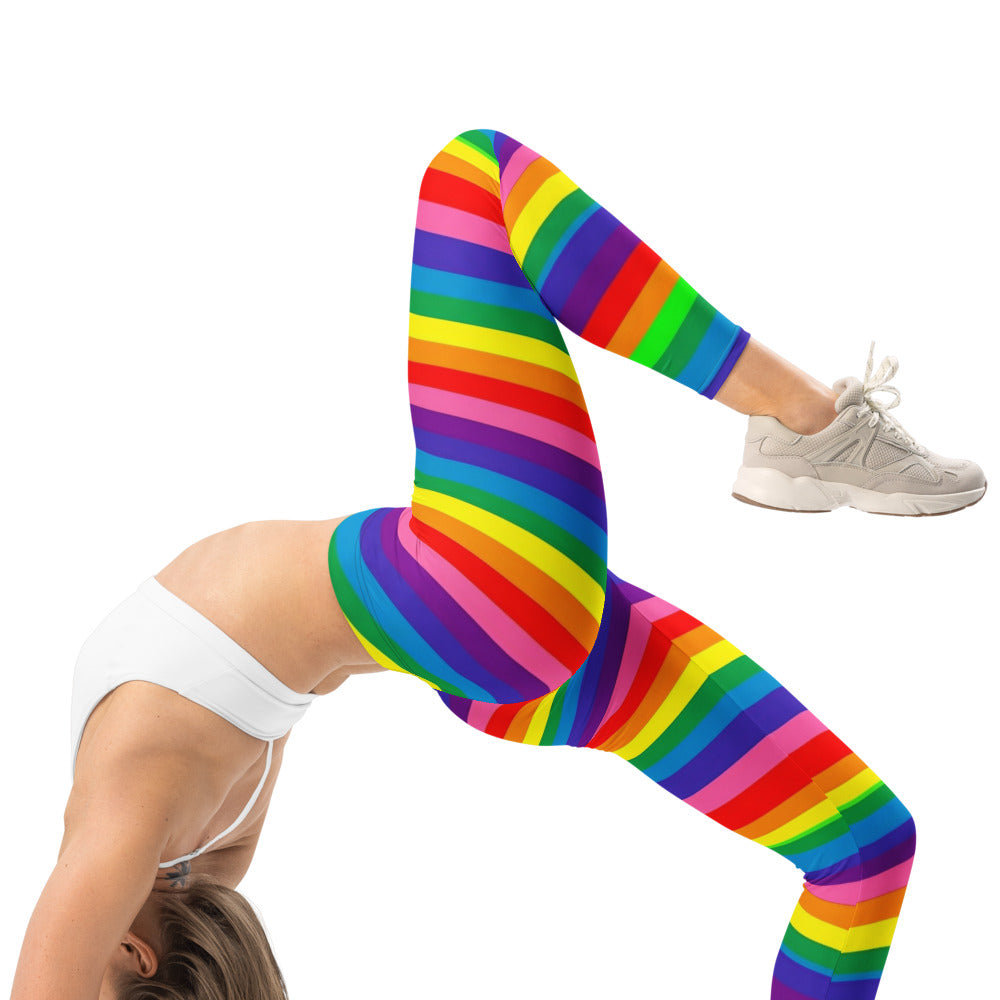 Personalisierte Sportleggings Damen Regenbogen Gestreift Bunt Fitness Yoga Leggings Pride Design E492