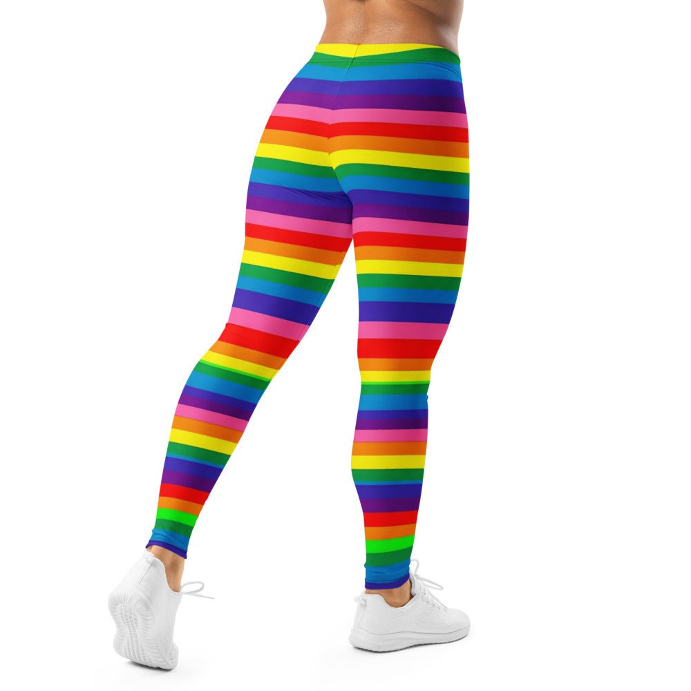 Personalisierte Sportleggings Damen Regenbogen Gestreift Bunt Fitness Yoga Leggings Pride Design E492