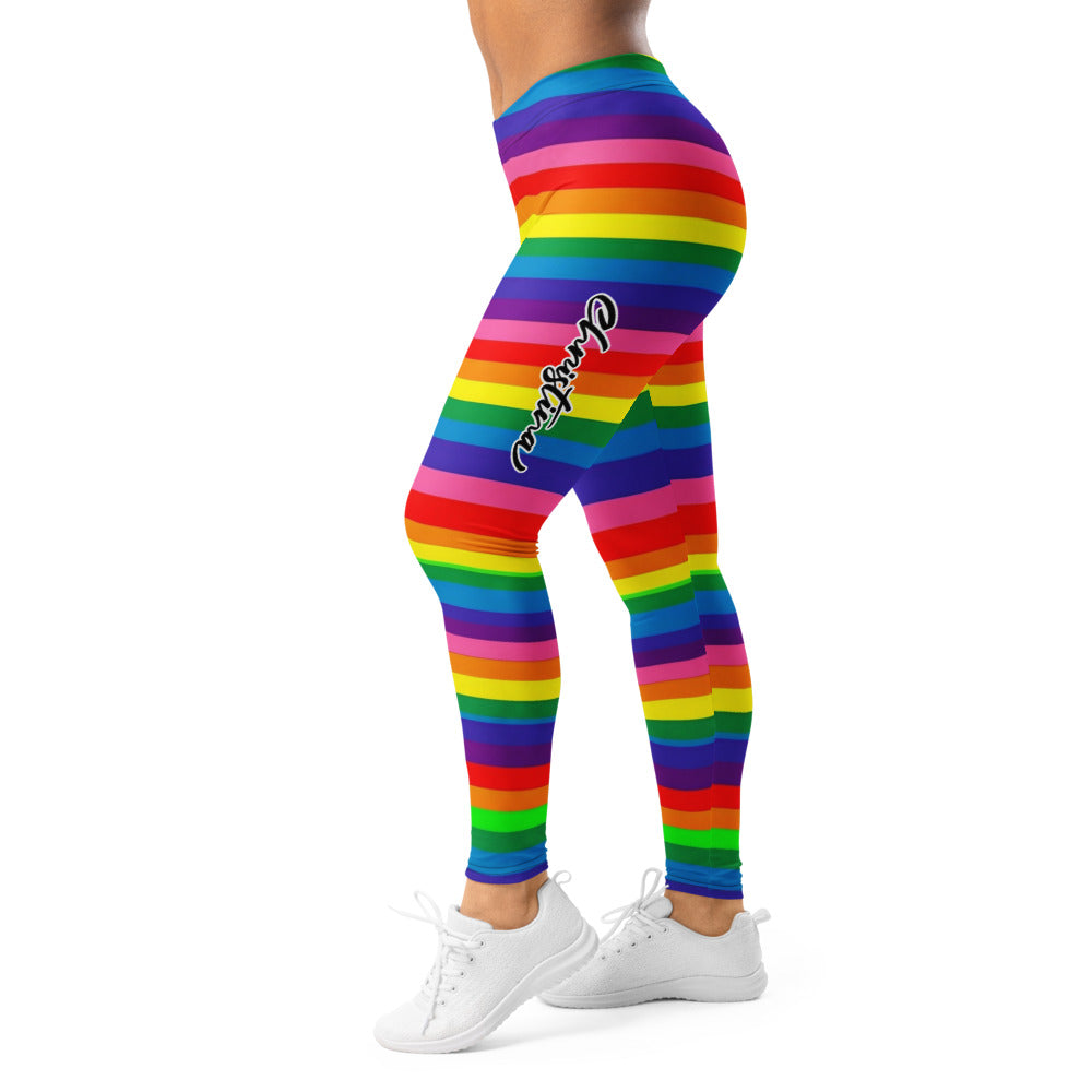 Personalisierte Sportleggings Damen Regenbogen Gestreift Bunt Fitness Yoga Leggings Pride Design E492