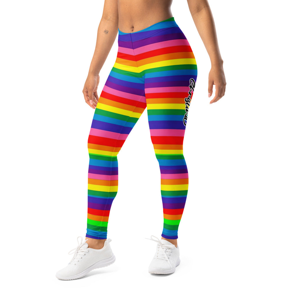 Personalisierte Sportleggings Damen Regenbogen Gestreift Bunt Fitness Yoga Leggings Pride Design E492