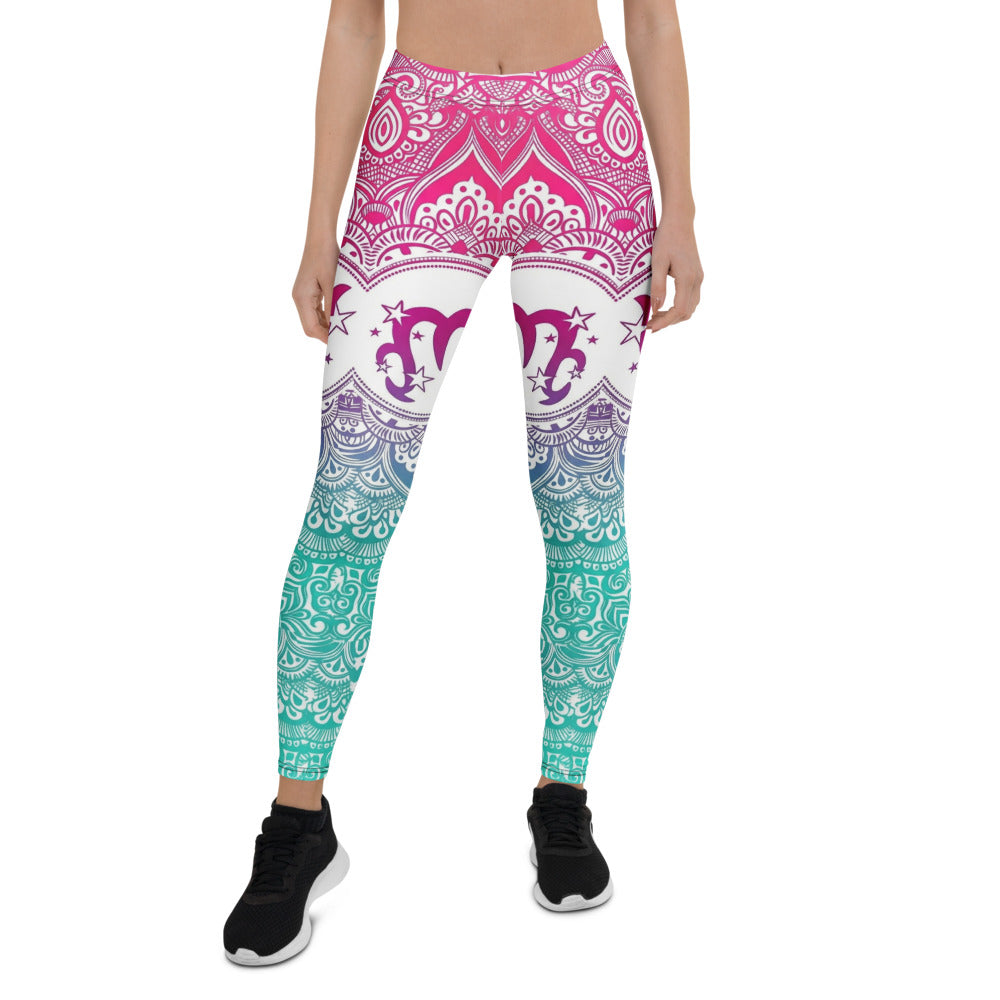 Personalisierte Damen Yoga Leggings Mandala Muster Pink Türkis Fitness Sportleggings Farbverlauf H919
