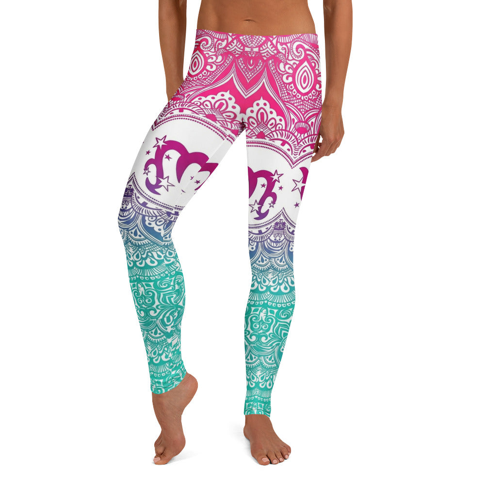 Personalisierte Damen Yoga Leggings Mandala Muster Pink Türkis Fitness Sportleggings Farbverlauf H919