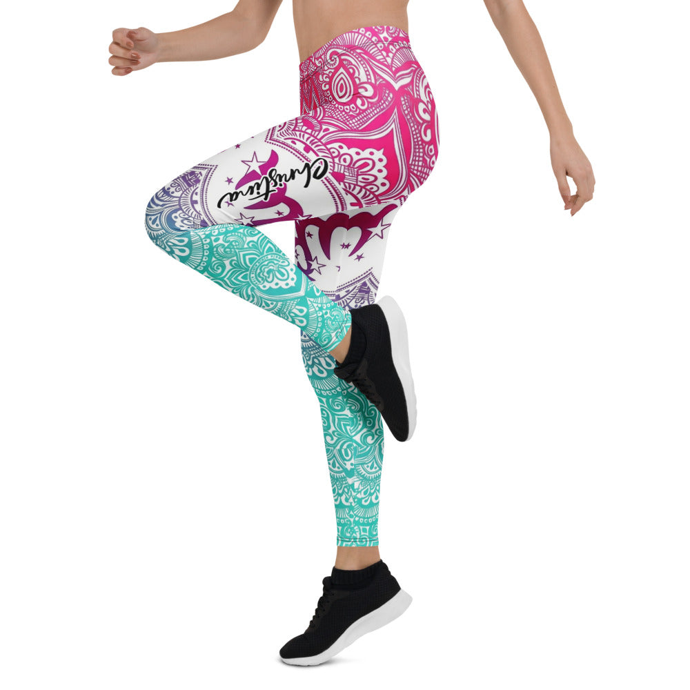 Personalisierte Damen Yoga Leggings Mandala Muster Pink Türkis Fitness Sportleggings Farbverlauf H919