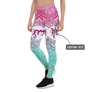 Personalisierte Damen Yoga Leggings Mandala Muster Pink Türkis Fitness Sportleggings Farbverlauf H919 - XL