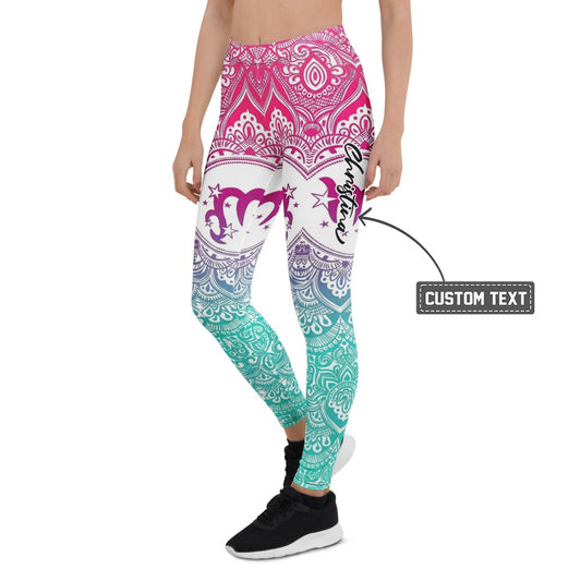 Personalisierte Damen Yoga Leggings Mandala Muster Pink Türkis Fitness Sportleggings Farbverlauf H919 - XL